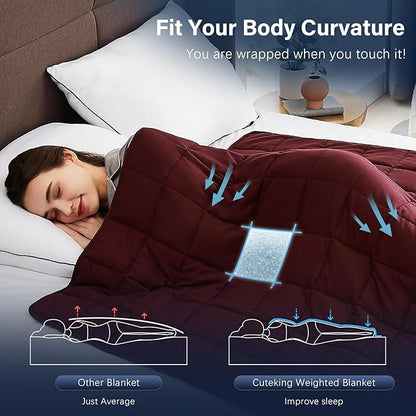 CuteKing Weighted Blanket for Adults: Weighted Blanket with Premium Glass Beads - Breathable Heavy Blanket for Comfort Sleep - Thick Blanket for Adult All Season (15lbs, 48"x72", Claret Red)