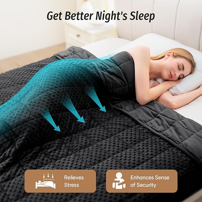 Wemore Minky Dot Weighted Blanket for Adults King Size 15 lbs, Soft Cozy Heavy Blanket for Bed and Couch, Breathable Blanket for All-Season with Glass Beads, Black 80 x 87 inches