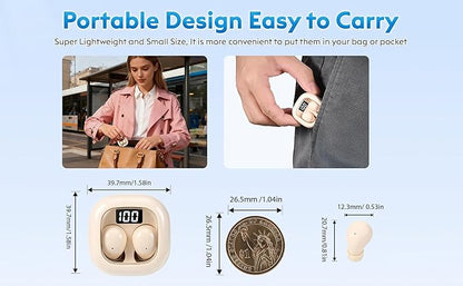 Invisible Mini Sleep Earbuds for Side Sleepers, Ultra-Comfortable & Feather-Light Bluetooth 5.4 Sleep Headphones, LED Display Portable Case Small Earphones for Sleep Work Sports (Beige)