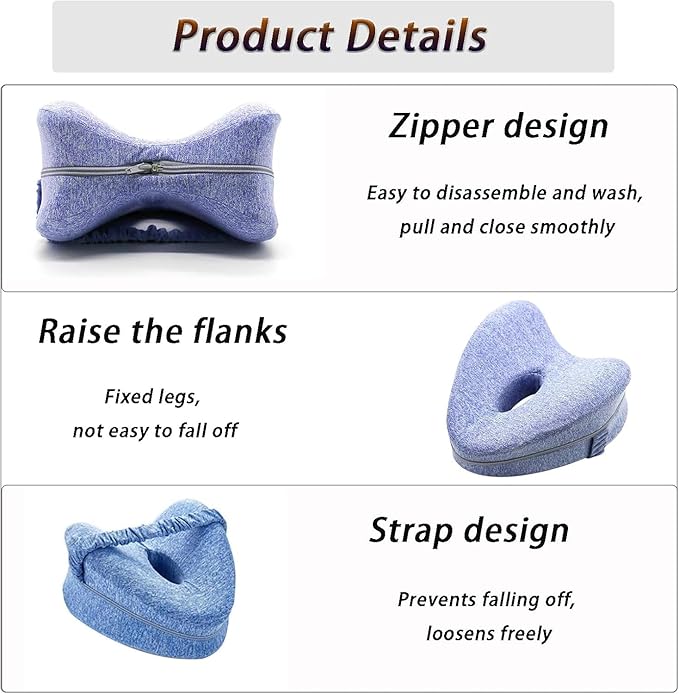 Alignment Pillow for Side Sleepers - 2025 Upgraded Knee Pillow for Hip Pain Relief, Sciatica, Leg Comfort w/Machine Washable Cover & Memory Foam (Mesh Blue)