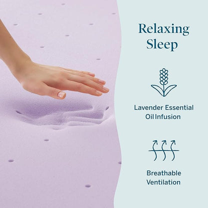 Lucid 4 Inch Lavender Memory Foam Mattress Topper, Twin Size – Essential Oil Infusion – Ultra Plush Feel, Pressure-Relieving Bed Topper – Ventilated and Breathable – CertiPur Certified