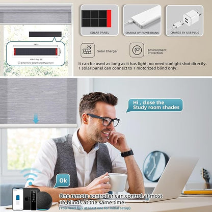 SmartWings Motorized Light Filtering Shades, 70% Blackout, Custom Size, Rechargeable Battery, Works with Matter/Apple HomeKit, Alexa, Thread/Zigbee, Remote Optional, 70% Essential Grey