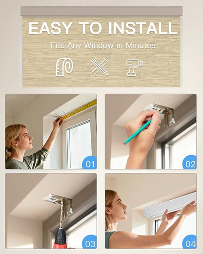 Motorized Roller Shade with Remote Control, Blackout Electric Shade for Windows Compatible with Alexa Google via Hub, Rechargeable Smart Window Blind Customized Size (Texture Dark Coffee)
