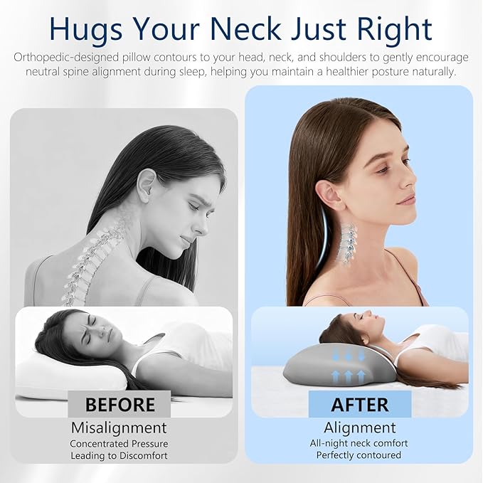 Cervical Neck Pillow for Sleeping，Ergonomic Memory Foam Pillow for Neck Pain Relief,Side Sleeper Pillows for Adults,Orthopedic Bed Pillow for Side Back Stomach Sleepers