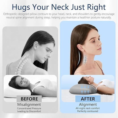 Cervical Neck Pillow for Sleeping，Ergonomic Memory Foam Pillow for Neck Pain Relief,Side Sleeper Pillows for Adults,Orthopedic Bed Pillow for Side Back Stomach Sleepers