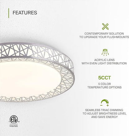ASD 20 Inch LED Flush Mount Ceiling Light Fixture for Bedroom, 42W 2474LM 5CCT 2700K-5000K, Dimmable Lights, Dining, Living Room, Kitchen Lamps, Modern Home Lighting Fixtures, Nickel, ETL, 2 Pack