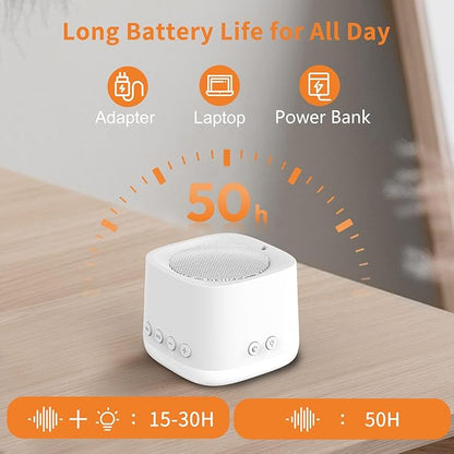 Portable Mini White Noise Sound Machine for Travel – Amber Breathing Night Light, 16 Soothing Sounds, 30-Hour Rechargeable Battery, Timer & Memory for Baby, Adult Sleep, Office Privacy