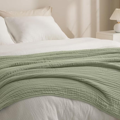 PHF Cooling Muslin Blanket Queen Size 90"x80", 6-Layer Lightweight Gauze Blanket Made from 35% Rayon Derived from Bamboo & 65% Cotton, Breathable & Ultra Soft Cozy for Hot Sleepers, Tea