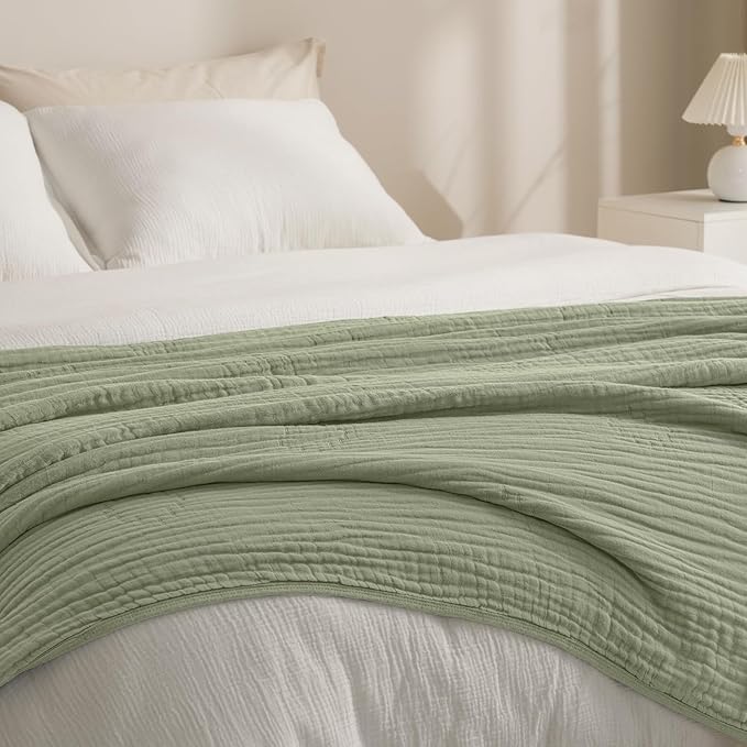 PHF Cooling Muslin Blanket Twin Size 60"x80", 6-Layer Lightweight Gauze Blanket Made from 35% Rayon Derived from Bamboo & 65% Cotton, Breathable & Ultra Soft Cozy for Hot Sleepers, Tea