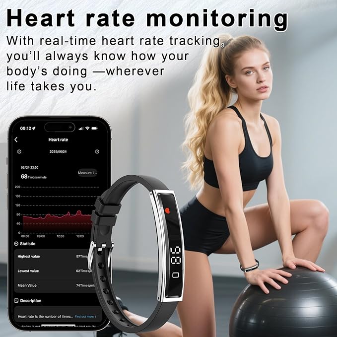 Efolen Smart Bracelet for Women,Ultralight Fitness Tracker Smart Wristband with Heart Rate/Blood Oxygen/Sleep Monitor/Pedometer,Slim Smartwatch for Android iPhone,Activity Tracker,2 Band,Silver