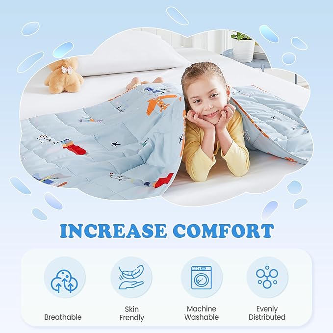 HOSUKKO Weighted Blanket - 7 lbs Blue Airplane Heavy Blanket - Breathable Blanket(41 * 60 inches, 7 lbs)