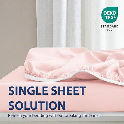 Cathay Home Twin XL Fitted Sheet - Double Brushed Ultra Soft - Wrinkle & Fade Resistant - 21" Extra Deep Pocket Fitted Sheet Only - Good Fit for 19"-23" Deep Mattress (Twin XL, Blush)