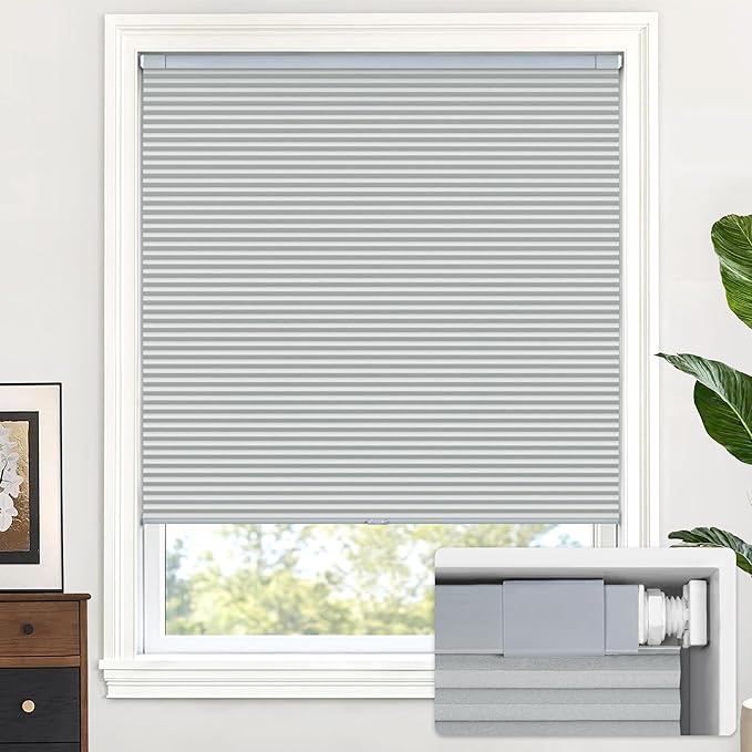 LazBlinds Cordless Cellular Shades, No Tools No Drill Blackout Honeycomb Shades Pleated Blinds for Windows, 22 1/2" W x 64" H, Dark Grey