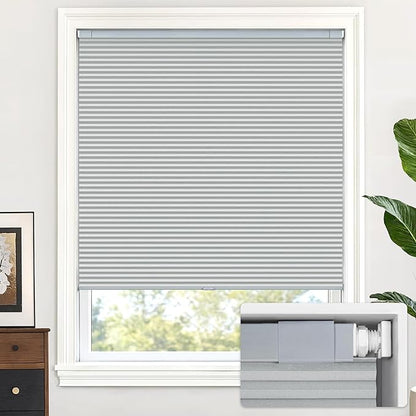 LazBlinds Cordless Cellular Shades, No Tools No Drill Blackout Honeycomb Shades Pleated Blinds for Windows, 21.5'' W x 48'' H, Dark Grey