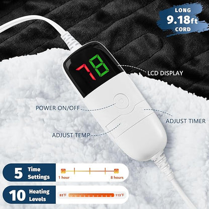 BOMOVA Heated Electric Blanket Twin - 62" x 84" Heating Blanket with 10 Heating Levels & 8 Hours Auto Off, Warm Flannel Blanket, Christmas Birthday Gifts for Women
