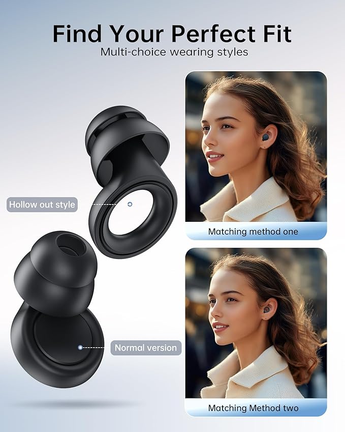 Ear Plugs for Sleeping Noise Cancelling,45dB Ear Plugs for Noise Reduction Reuseable Concert Ear Plugs for Sleeping, Concerts, Traveling, Working Black