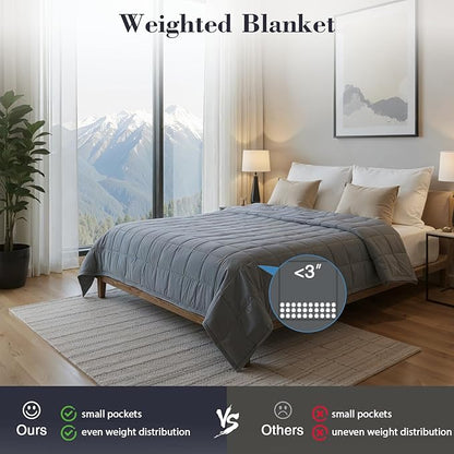 Weighted Blanket for Adults (20 lbs, 60” x 80”) Queen Size Heavy Blanket, Breathable Cotton with Natural Glass Beads, Machine Washable