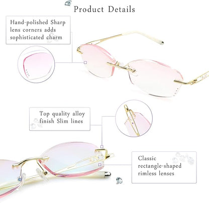 LifeArt Blue Light Blocking Glasses,Computer Reading Glasses,Rimless Frame Tinted Lens with Diamond,Stylish for Women (+2.00 Magnification)