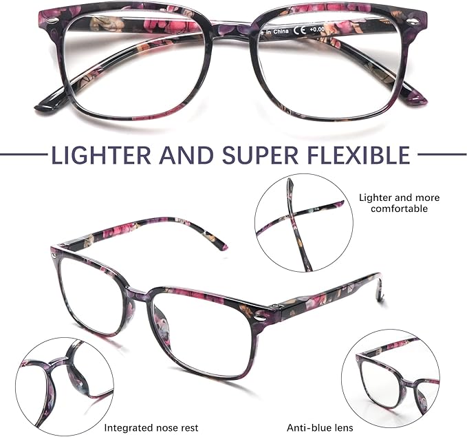 5 Pack Reading Glasses Blue Light Blocking for Women,Computer Readers with Spring Hinge