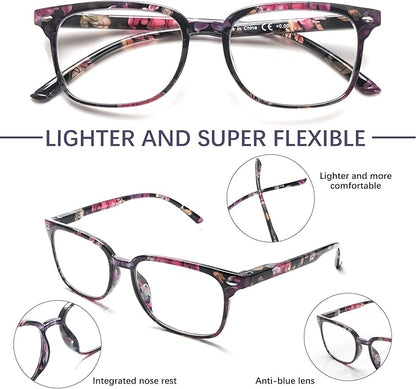 5 Pack Reading Glasses Blue Light Blocking for Women,Computer Readers with Spring Hinge
