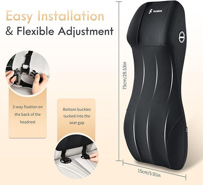 FLORICH Lumbar Support with Car Headrest Pillow 2-in-1 Memory Foam Car Seat Headrest & Lumbar Cushion Ergonomic Back Support Pillow Seat Cushion for Car Seat Driving Neck Back Pain Relief, Black