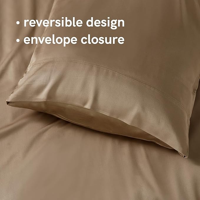 YnM Cooling Bed Sheet Set with 100 Percent Rayon Derived from Bamboo, 400TC Fabric with 1 Pillowcase and Flat Sheet, Deep Pocket Fit 19'', Silky-Soft & Sweat Wicking, 3 Piece (Twin XL,Brown)