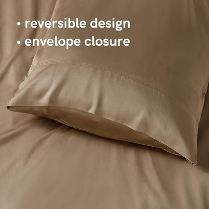 YnM Cooling Bed Sheet Set with 100 Percent Rayon Derived from Bamboo, 400TC Fabric with 2 Pillowcases and Flat Sheet, Deep Pocket Fit 19'', Silky-Soft & Sweat Wicking, 4 Piece (Full, Brown)