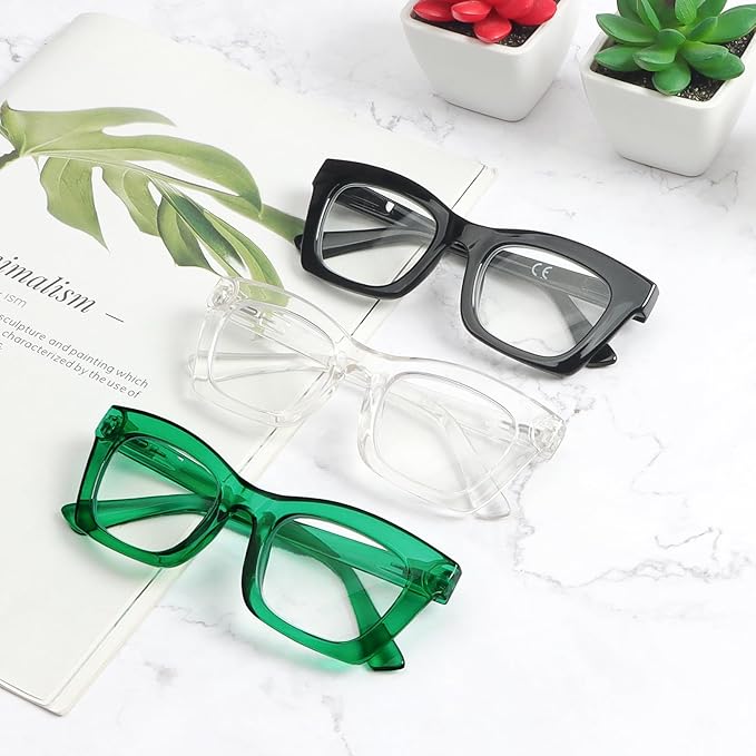 REAVEE Oprah Style Reading Glasses for Women, Blue Light Blocking Stylish Oversized Computer Readers Spring Hinge
