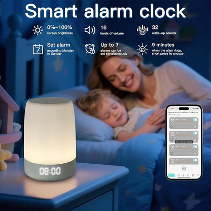 Sound Machine White Noise Machine with 32 Soothing Sounds, Bluetooth Speaker Alarm Clocks for Bedrooms with Wake up Light, Night Light for Kids, App Control Birthday Gifts for Teenage Girls Boys Women