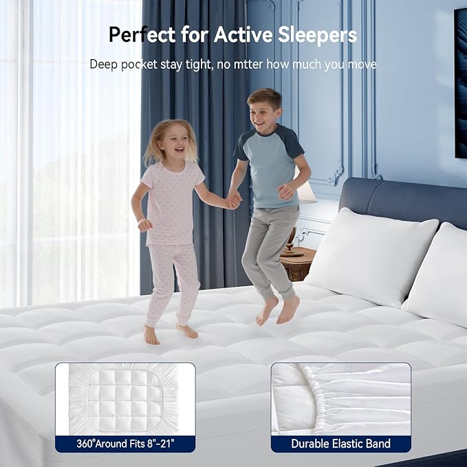 ELEMUSE King Size Dual Layer 3 Inch Memory Foam Mattress Topper for Pressure Relief, Breathable Pillow Top Mattress Pad with Deep Pocket, Enhanced Support, Non-Slip Design & Removable & Washable