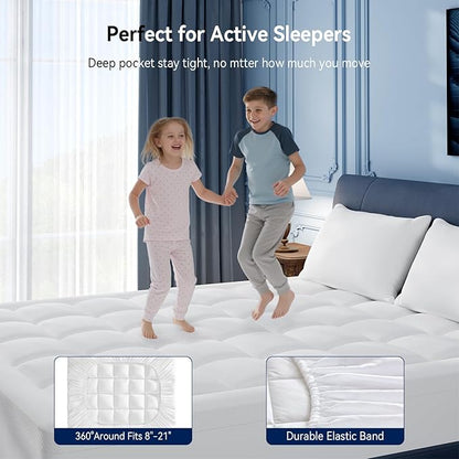 ELEMUSE King Size Dual Layer 3 Inch Memory Foam Mattress Topper for Pressure Relief, Breathable Pillow Top Mattress Pad with Deep Pocket, Enhanced Support, Non-Slip Design & Removable & Washable