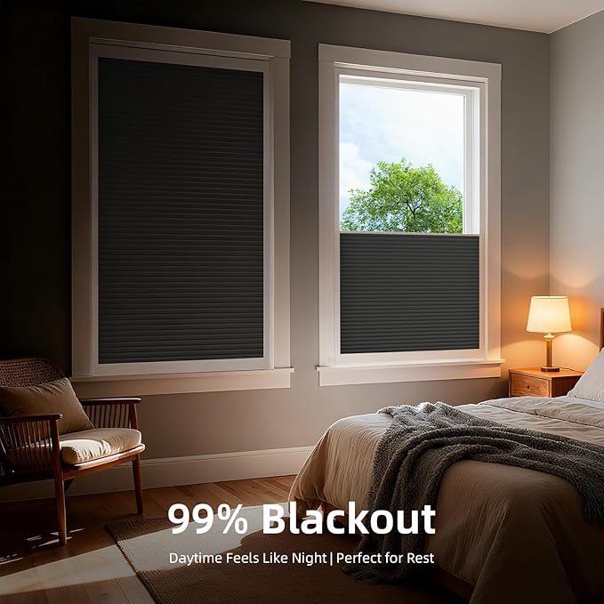 ZSTARR Motorized Skylight Shades Blackout Cellular Honeycomb Electric Blinds with Solar Panel Cordless Rechargeable with Remote for Roof and Slanted Windows Custom Size (Blackout Ebony Earth)