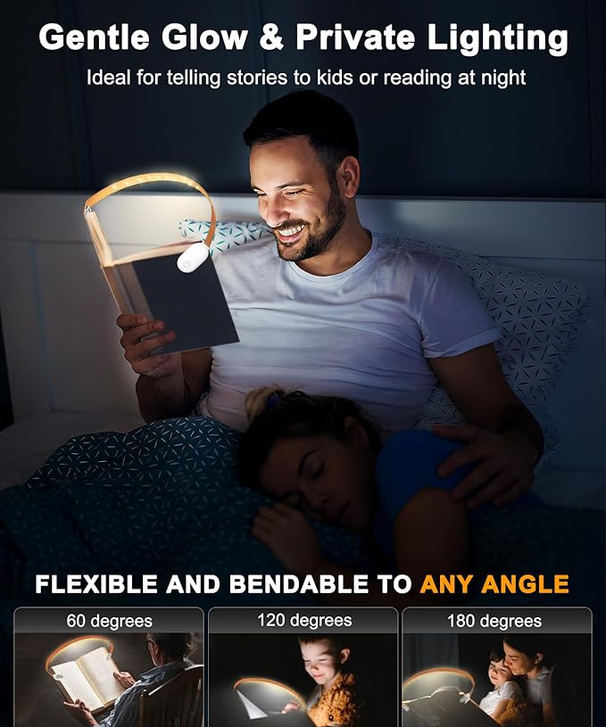 Rechargeable Clip-On Reading Light, 4 Color Temperature Modes, Stepless Brightness Adjustment, Eye-Caring, Perfect for Bedtime Reading