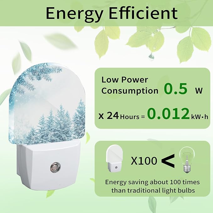 Snowflakes Winter Night Light, Pine Forest Night Light Plug into Wall with Dusk to Dawn Sensor, LED Lamp Energy Saving Lights for Men Women Boys Girls,Lamp for Bedroom Bathroom Hallway