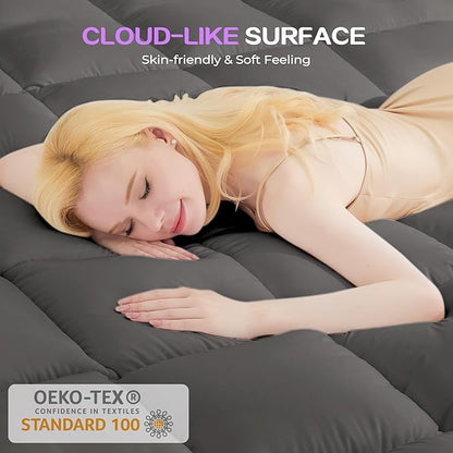 SINWEEK Dual Layer 5 Inch Memory Foam Mattress Topper Queen Size, 3 Inch Gel Memory Foam Plus 2 Inch 1450 GSM Down Alternative Quilted Pillow Top Mattress Pad Cover, Dark Gray