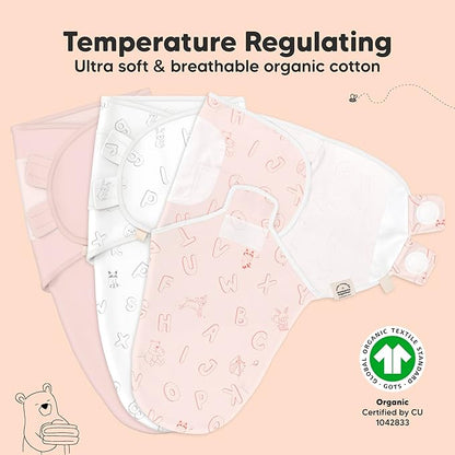 3-Pack Organic Baby Swaddle Sleep Sacks - Swaddles for Newborns, Infant 0-3 Months, Baby Girls, Boys, Soft & Snug Newborn Sleep Sack, Nursery Swaddling Blankets (ABC Land Rose, OS)