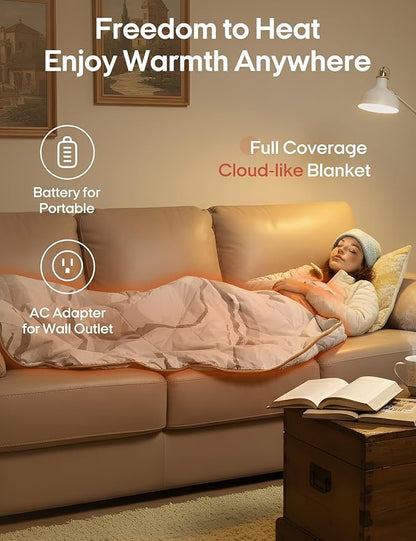 ZonLi Heated Blanket Battery Operated, Wearable Portable Electric Blanket with Rechargeable Battery, 50"x60" Cordless Heated Blanket, Waterproof, Machine Washable(Marble Pattern)