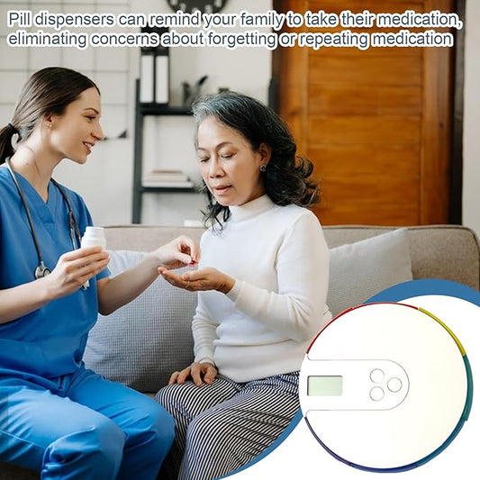 Automatic Pill Dispenser, Digital Pill Organizer with Alarm Reminder, Up to 4 Daily Alerts, 7 Day Tablet Storage Box with Large Display, Privacy Protecting Medication for Home Travel Use