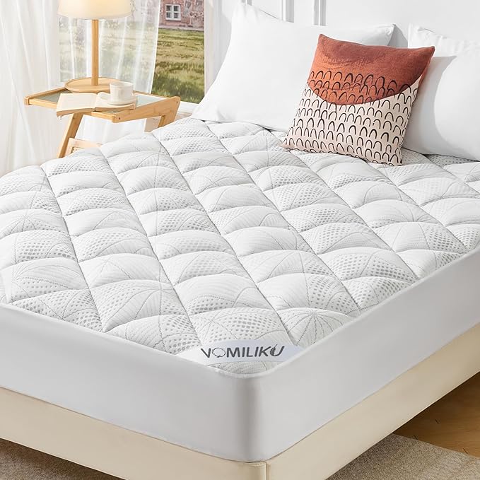 King Size Mattress Topper, Thick Quilted Fitted Mattress Pad Cover Breathable Bamboo Viscose Cooling Mattress Protector with 6-18 Inch Deep Pocket, Machine Washable (78x80 Inches, White)