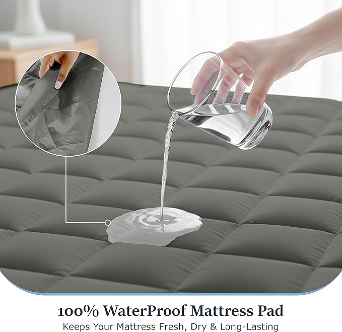 LUX Décor Full Size Mattress Pad - 2 Pack - Quilted Elastic Fitted Mattress Cover Protector Upto 16 Inches Deep Pocket - Soft Breathable Noiseless Mattress Topper (Grey “54 X 75”)