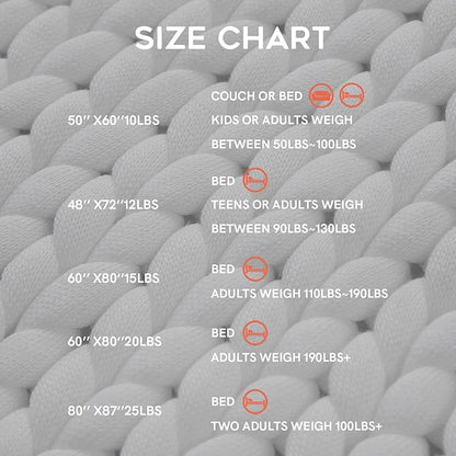 YnM Knitted Weighted Blanket, Hand Made Chunky Knit Weighted Throw Blanket for Sleep or Home Décor, Rest and Relax in Style Handmade Weighted Blankets (White, 80''x87'' 25lbs)