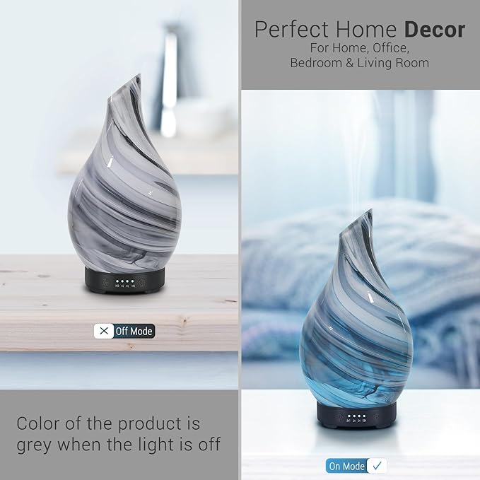 Essential Oil Diffuser 120ml Ultrasonic Aromatherapy Diffuser with Handmade Glass with Auto Shut-Off Protection 4 Timer Setting 7 Colors Changed LED Diffuser for Home Yoga Office Gifts for Women