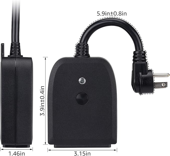 LITEdge Outdoor Smart Plug, WiFi 2-in-1 Plug Power Outlet, Compatible with Google Home & Alexa, APP Cordless Remote Control Smart Outlet Socket, Remote Control, Timer, Waterproof