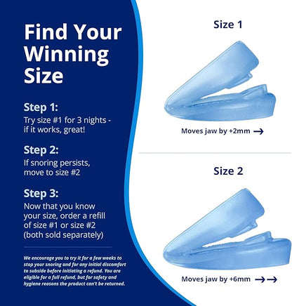 ZQuiet, Anti-Snoring Mouthpiece, Starter Pack with 2 Sizes, Living Hinge & Open Front Design for Comfort & Easy Breathing, Blue