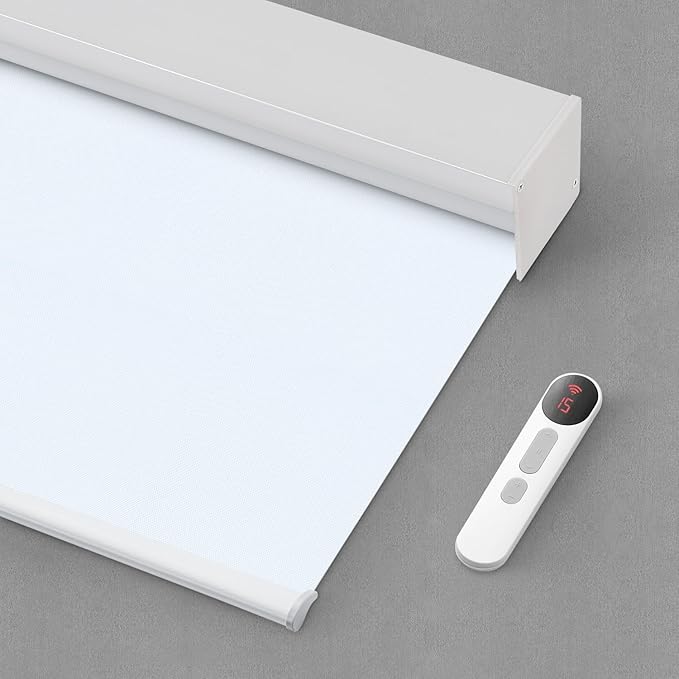 Bringnox Motorized Blinds with Remote,100% Blackout Smart Roller Blinds Compatible with Apple Homekit Google Home and Alexa Via HUB,and Customized (Vinyl White-12)