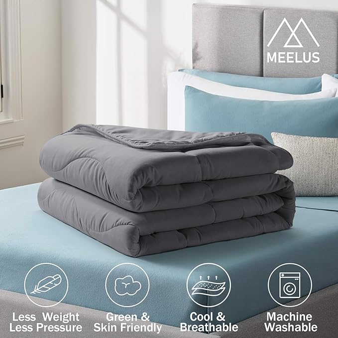 Lightweight Comforter Cooling Grey, All Season Duvet Insert Breathable Full Size Summer Bedding, Soft Microfiber Cool Down Alternative Quilt with Corner Tabs, 82x86 inch