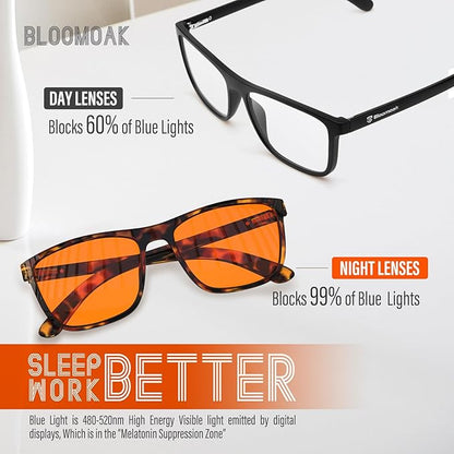 Bloomoak-99% Blue Light Blocking Glasses - Gaming Glasses - Anti Glare - Anti Fatigue -Suitable for Screens, Games, TVs