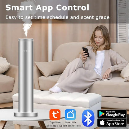 Wireless Hotel Scent Diffuser-Cordless Rechargeable Diffuser for Whole House- Scent Air Machine for Home -App Bluetooth Control -Waterless Essential Oil Diffuser for Large Room, Studio Office -Silver