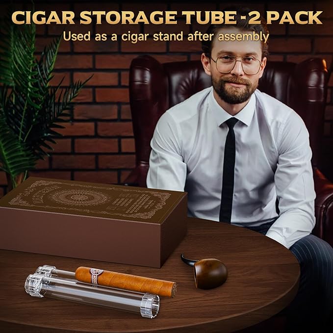 Travel Cigar Humidor, Portable Humidifier Tubes, Removable Cigar Case with Stand, Detachable Storage Tube for 2 Cigars Shorter 6.5 inch, Crystal Gel Keep Humidity (2 Cigar Tubes)
