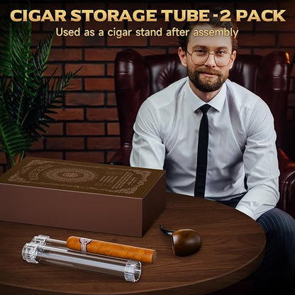 Travel Cigar Humidor, Portable Humidifier Tubes, Removable Cigar Case with Stand, Detachable Storage Tube for 2 Cigars Shorter 6.5 inch, Crystal Gel Keep Humidity (2 Cigar Tubes)